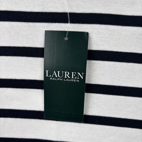 NWT Lauren Ralph Lauren Shirt Womens Med Navy White Striped  Gold Button Accents - Picture 4 of 7